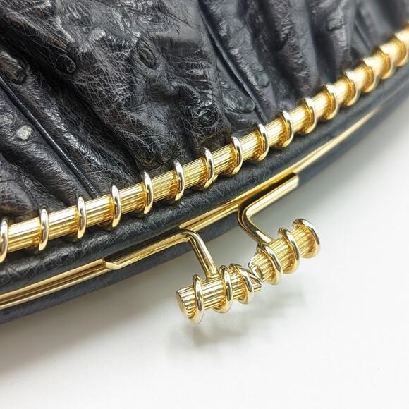 Judith Leiber Navy Ostrich Shoulder Bag Kisslock Clutch - Picture 7 of 9